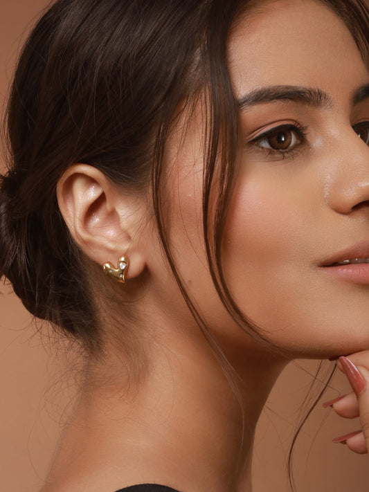 Diamond Heart Stud Earrings 18k Gold Plated.