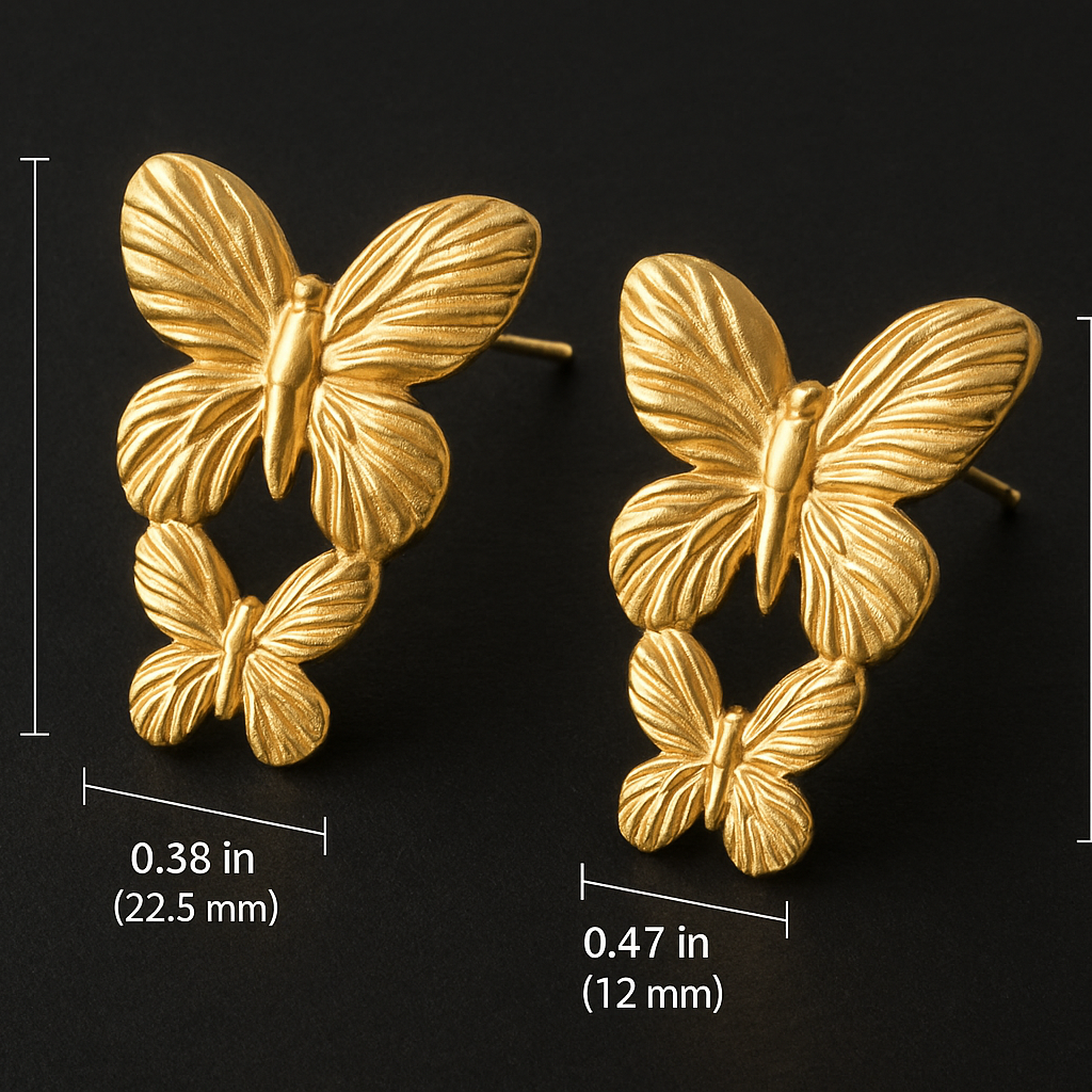Butterfly Stud Earrings Gold Plated Lightweight Hypoallergenic