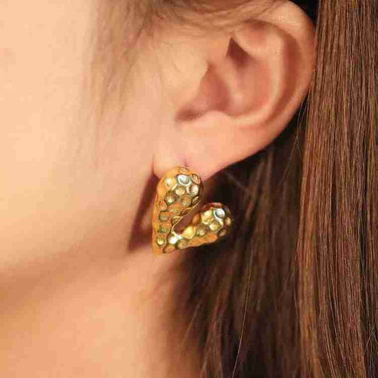 Gorgeous Hamered Heart Stud Earring for Women & Girls 18k Gold Plated