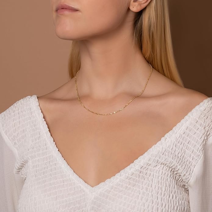 Diamond Cut Anchor/Cable Chain Necklace 14k Gold Plated