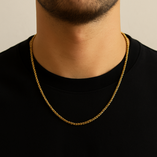 Men’s Gold-Plated Box Chain Necklace – 22K Finish.