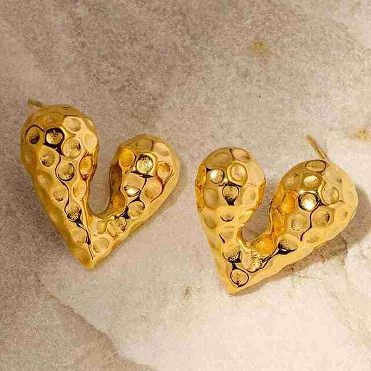 Gorgeous Hamered Heart Stud Earring for Women & Girls 18k Gold Plated
