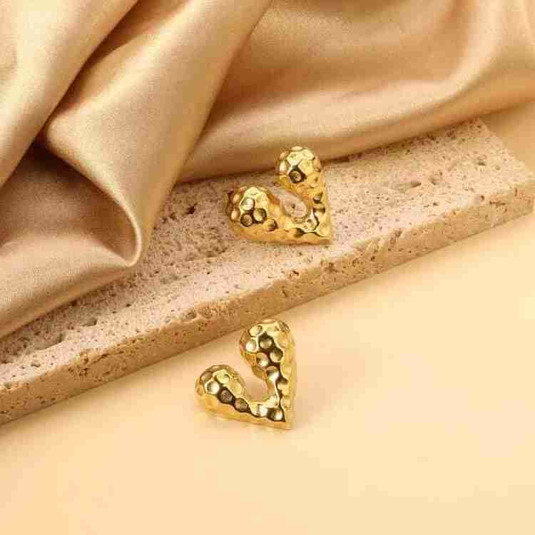 Gorgeous Hamered Heart Stud Earring for Women & Girls 18k Gold Plated