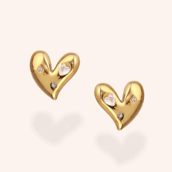 Diamond Heart Stud Earrings 18k Gold Plated.