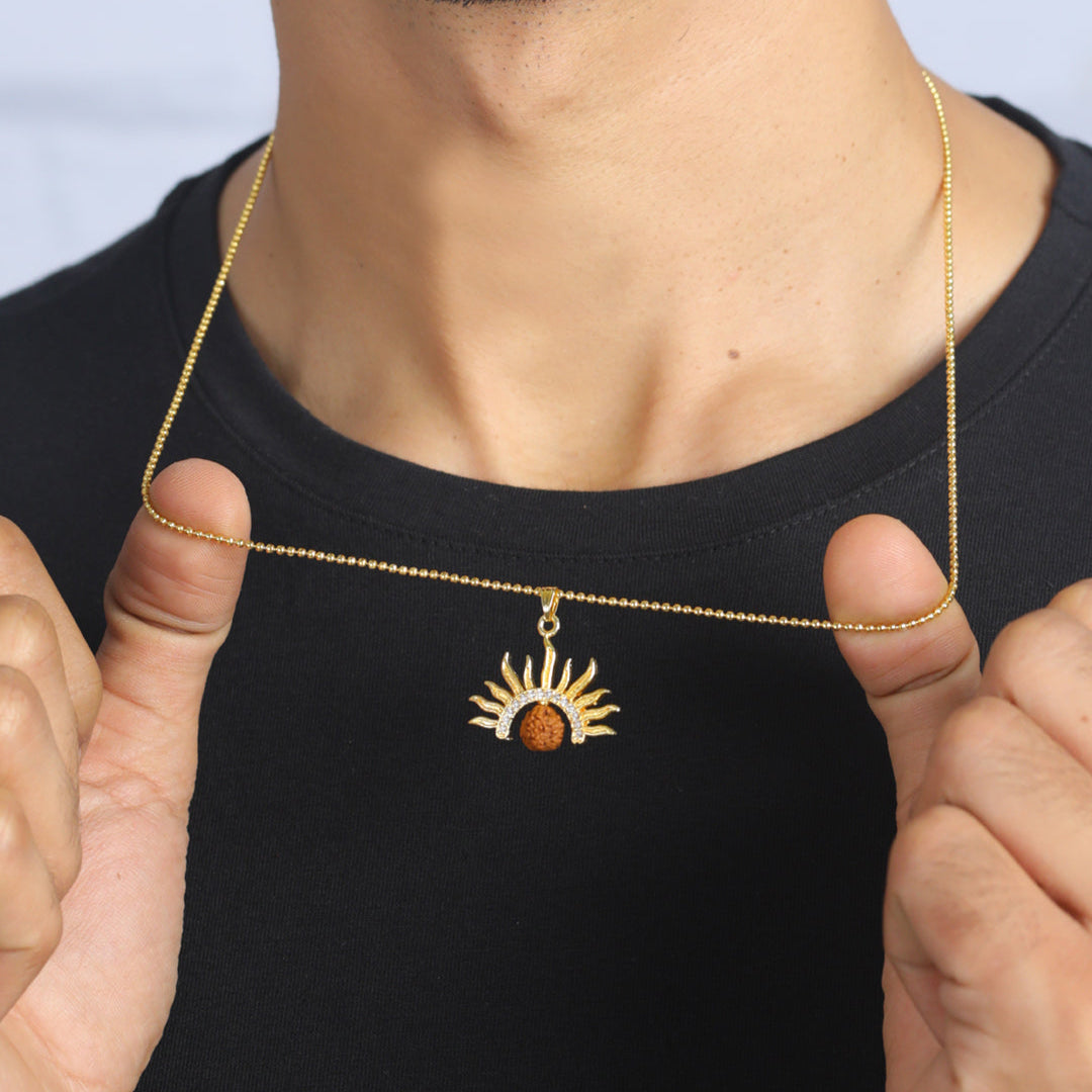 5 Mukhi Rudraksha Surya Pendant With Chain.