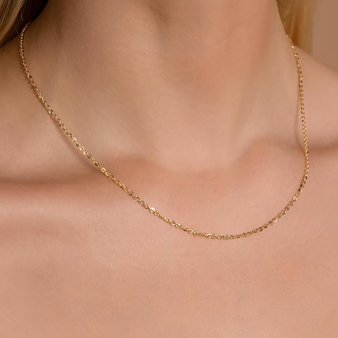 Diamond Cut Anchor/Cable Chain Necklace 14k Gold Plated