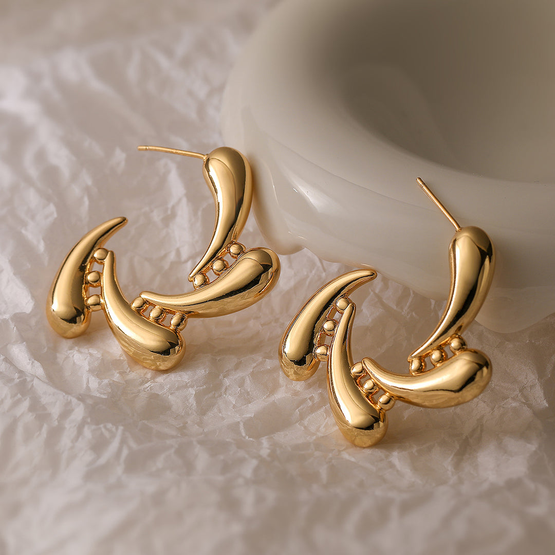 Anti Tarnish 18K Gold Plated Stainless Steel Triple Water Droplets Stud Earring