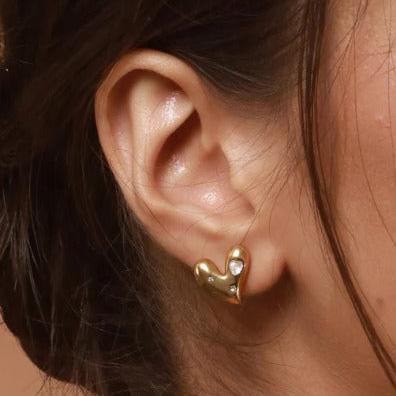 Diamond Heart Stud Earrings 18k Gold Plated.