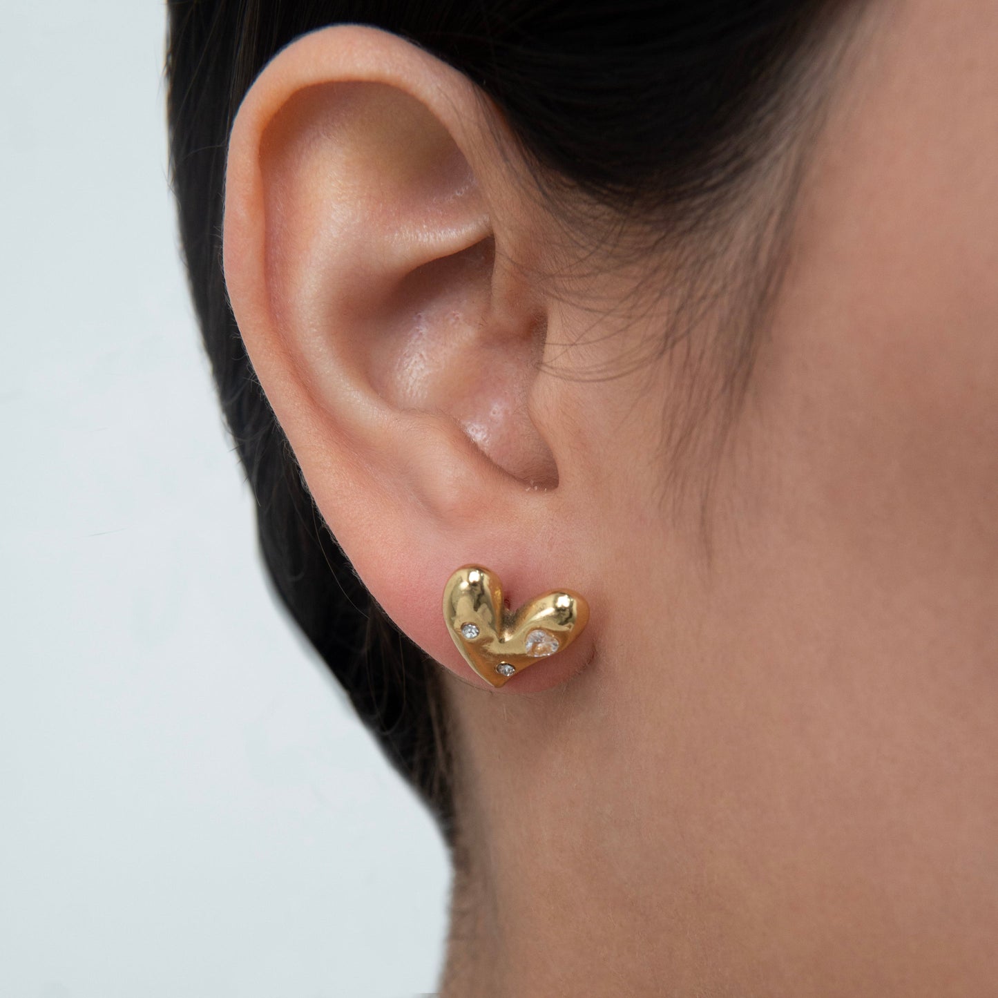 Diamond Heart Stud Earrings 18k Gold Plated.
