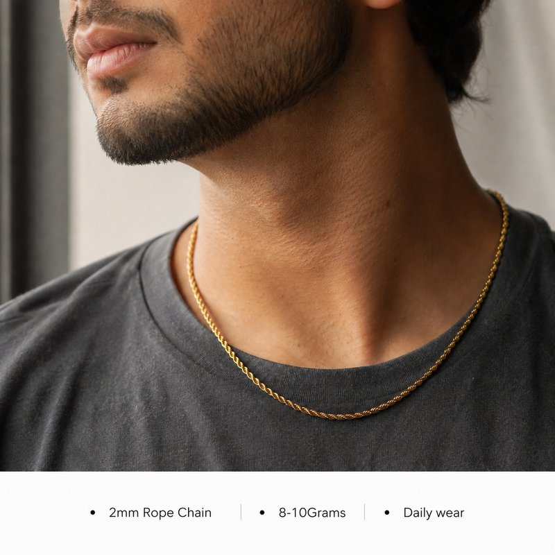 Signature Rope Chain for Men – 22K Gold Plated, Anti-Tarnish & Daily Wear