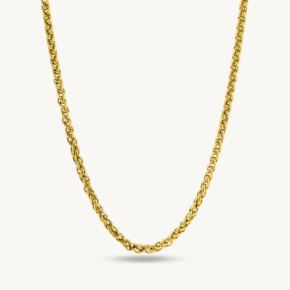 Gold chain necklace on a white background