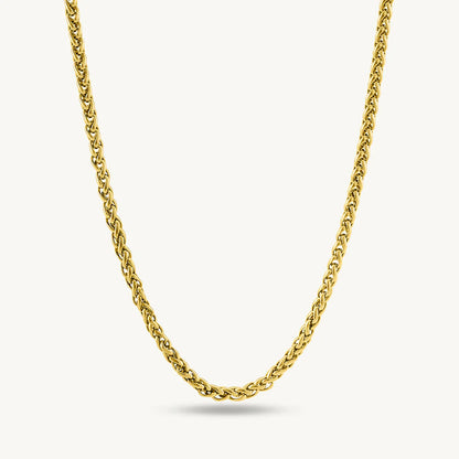 Gold chain necklace on a white background