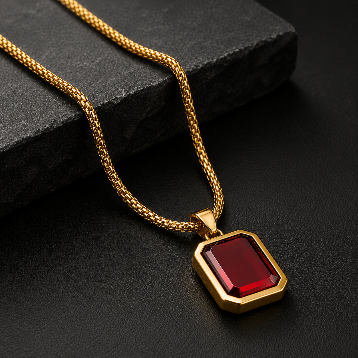 Crimson Red Stone Gold Plated Pendant Men Daily Wear UniqueJewels