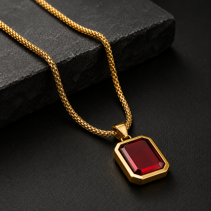 Crimson Red Stone Gold Plated Pendant Men Daily Wear UniqueJewels