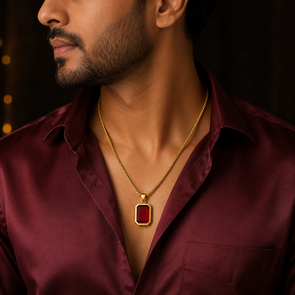 Bold Crimson Edge Pendant Close Up Gold Frame Men India UniqueJewels