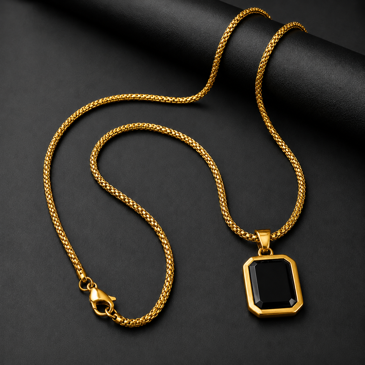 Obsidian Edge Pendant Men 22K Gold Plated Black Stone Anti-Tarnish UniqueJewels India