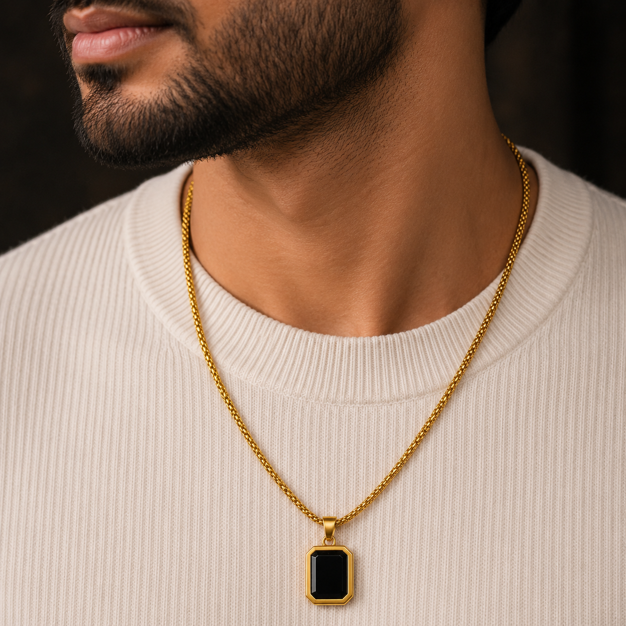 Obsidian Edge Bold Geometric Pendant Gold Plated Men Daily Wear UniqueJewels
