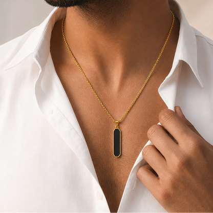 Obsidian Bar Pendant Men 22K Gold PVD Waterproof UniqueJewels India