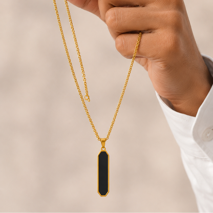 Obsidian Bar Pendant Close Up 22K Gold Frame Men India UniqueJewels