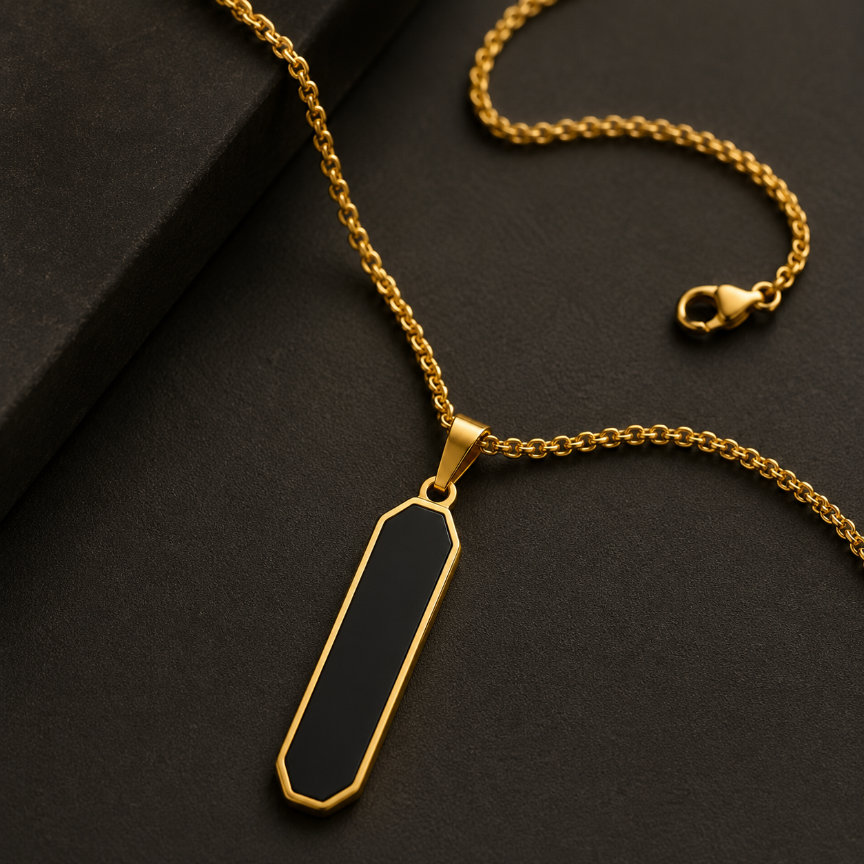 Natural Obsidian Stone Gold PVD Pendant Men Daily Wear UniqueJewels