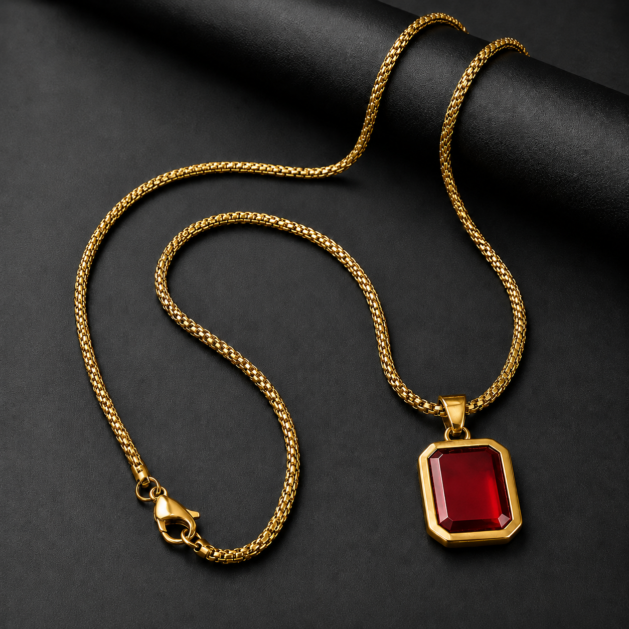Crimson Edge Pendant Men 22K Gold Plated Red Stone Anti-Tarnish UniqueJewels India