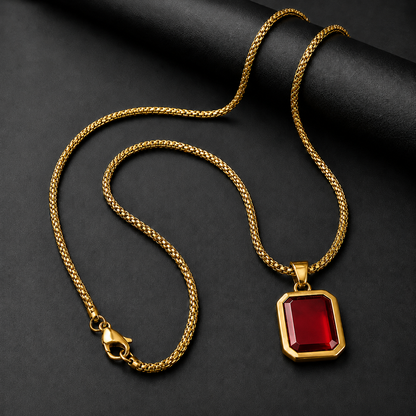 Crimson Edge Pendant Men 22K Gold Plated Red Stone Anti-Tarnish UniqueJewels India