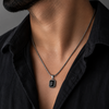 Obsidian Tag Pendant for Men – Black Stainless Steel, Anti-Tarnish