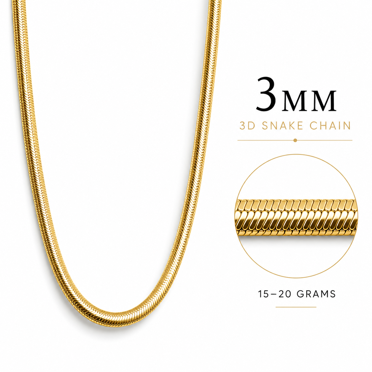 Classic Snake Chain for Men – 22K Gold Plated, Anti-Tarnish & Daily Wear