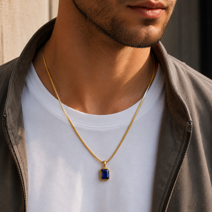 Sapphire Edge Pendant for Men – 22K Gold Plated, Anti-Tarnish