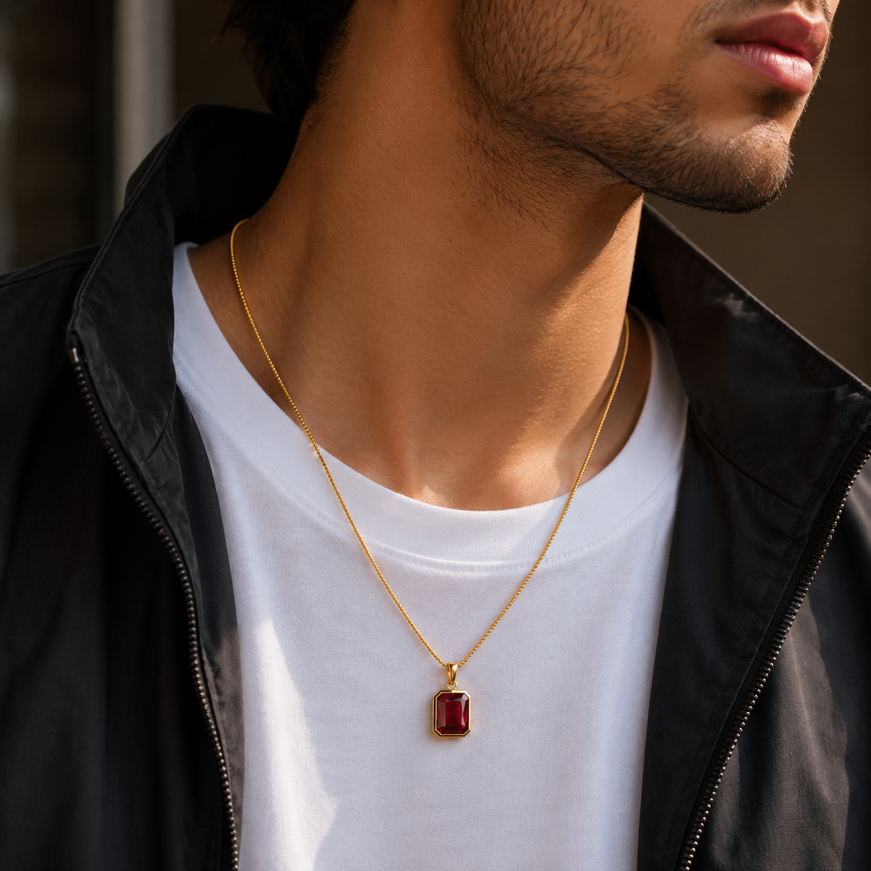 Crimson Edge Pendant for Men – 22K Gold Plated, Anti-Tarnish