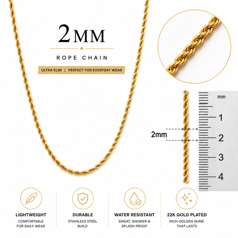 Signature Rope Chain for Men – 22K Gold Plated, Anti-Tarnish & Daily Wear