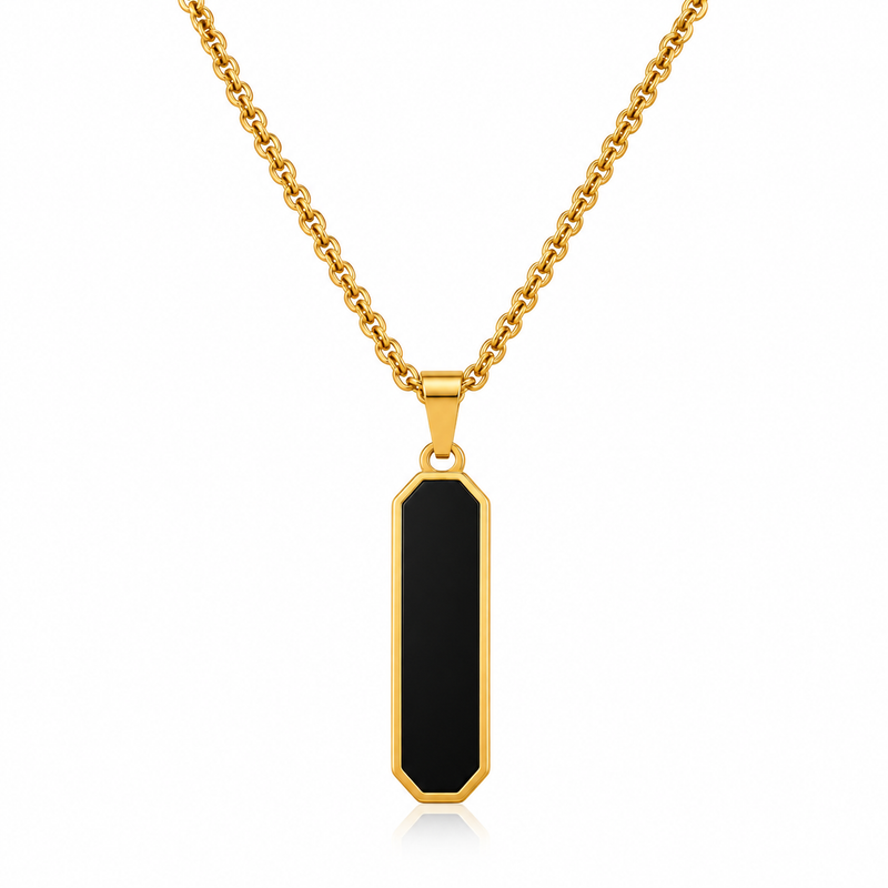 Obsidian Bar Pendant for Men – 22K Gold Plated, Anti-Tarnish