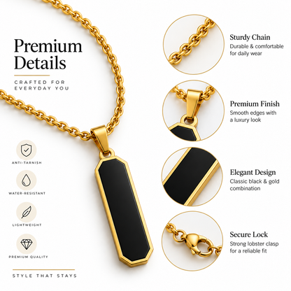 Obsidian Bar Pendant for Men – 22K Gold Plated, Anti-Tarnish