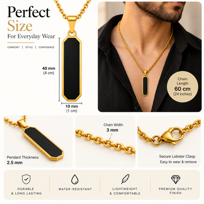 Obsidian Bar Pendant for Men – 22K Gold Plated, Anti-Tarnish