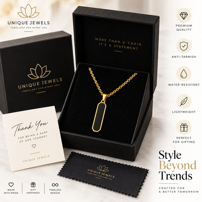 Obsidian Bar Pendant for Men – 22K Gold Plated, Anti-Tarnish