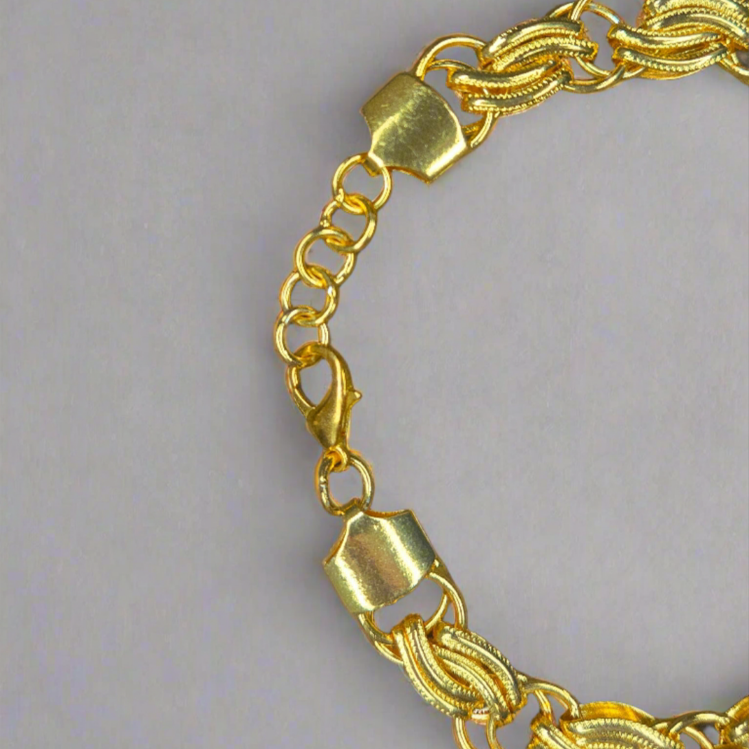 Gold bracelet on a gray background
