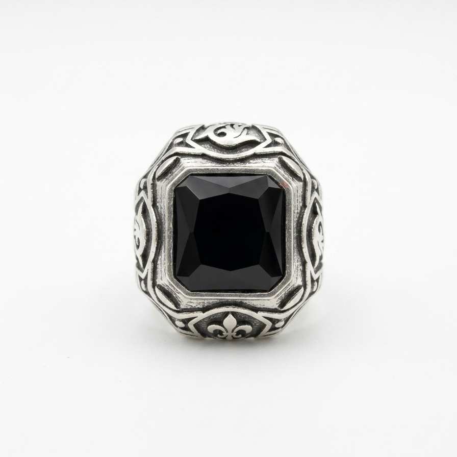 Ornate Oxidised & Black Gem Signet (Water-Resistant) Daily Wear