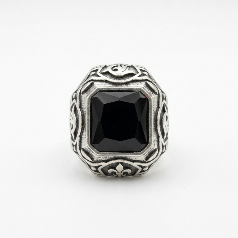 Ornate Oxidised & Black Gem Signet (Water-Resistant) Daily Wear