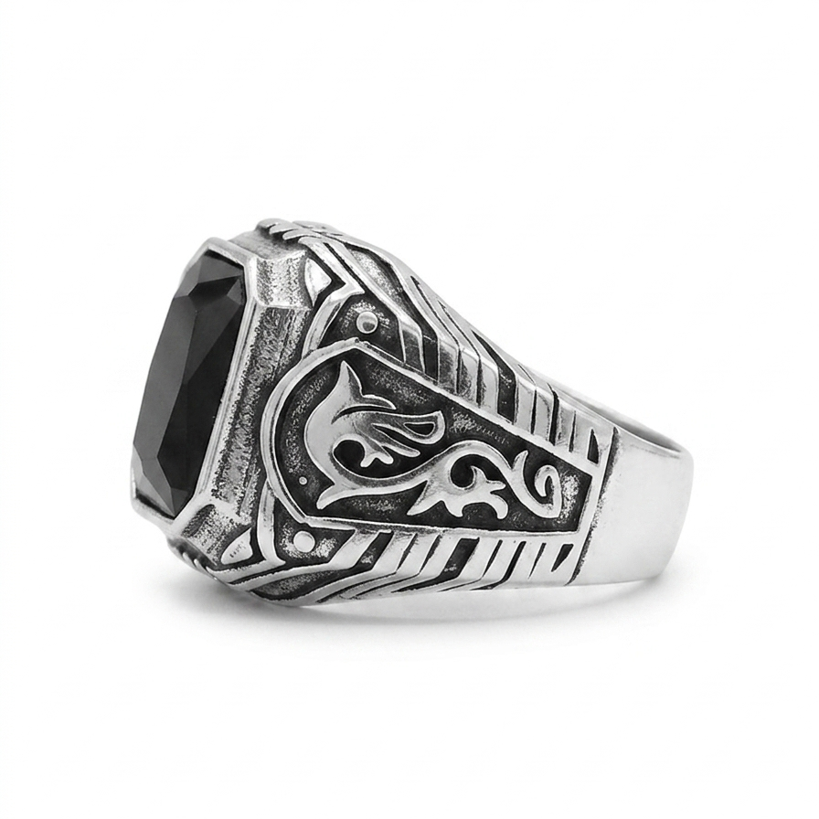 Ornate Oxidised & Black Gem Signet (Water-Resistant) Daily Wear