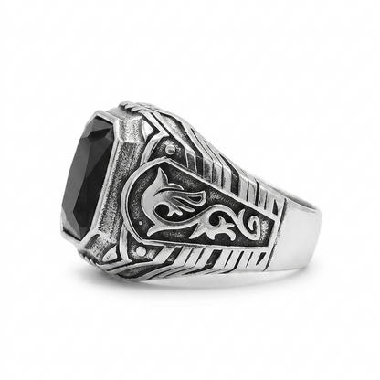 Ornate Oxidised & Black Gem Signet (Water-Resistant) Daily Wear