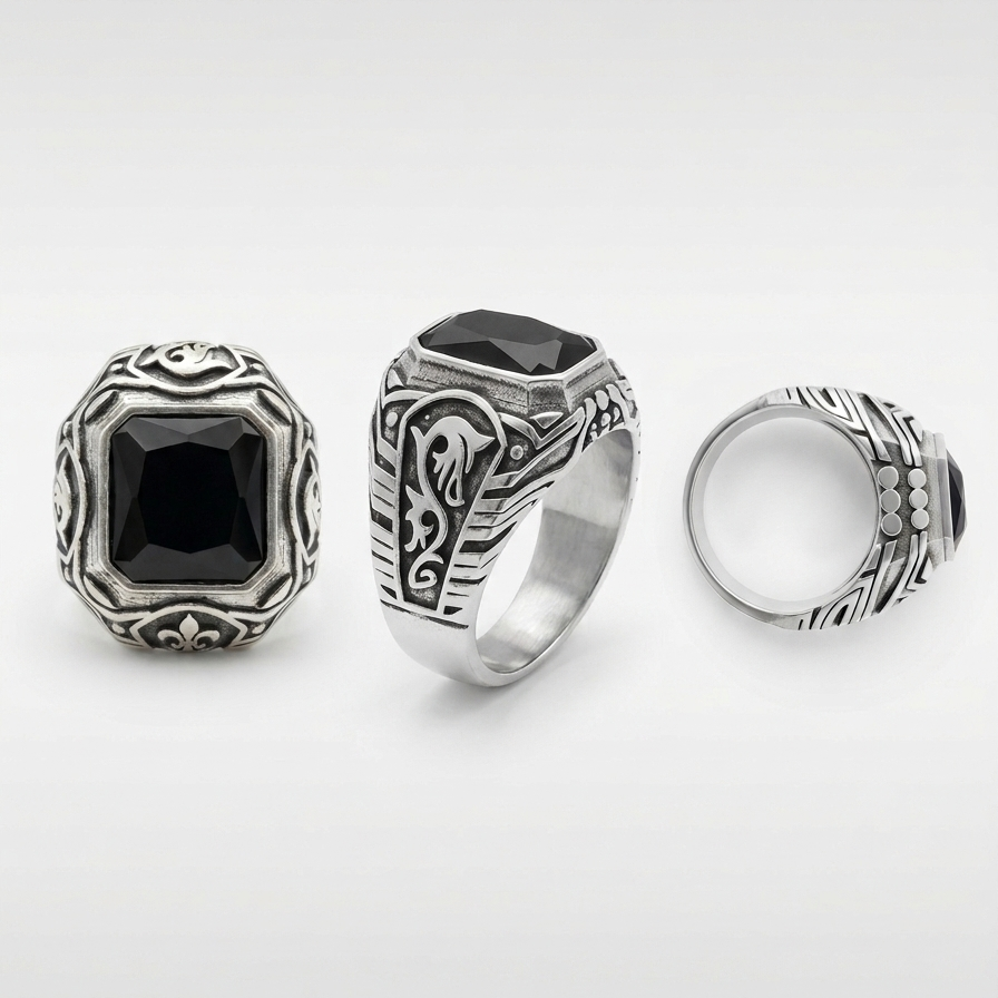 Ornate Oxidised & Black Gem Signet (Water-Resistant) Daily Wear