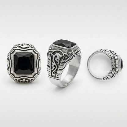 Ornate Oxidised & Black Gem Signet (Water-Resistant) Daily Wear