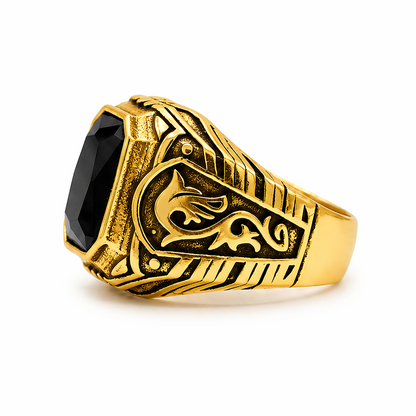 Ornate Gold & Black Onyx Signet Ring