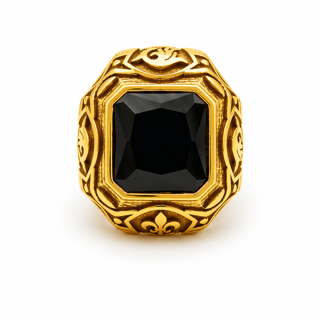 Ornate Gold & Black Onyx Signet Ring