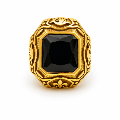 Ornate Gold & Black Onyx Signet Ring