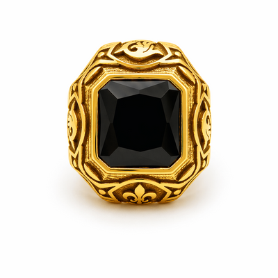 Black Onyx Gold Signet Ring for Men – PVD Stainless Steel