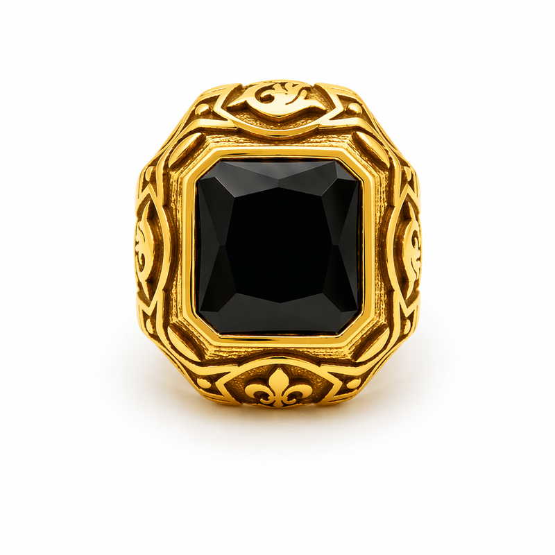 Ornate Gold & Black Onyx Signet Ring