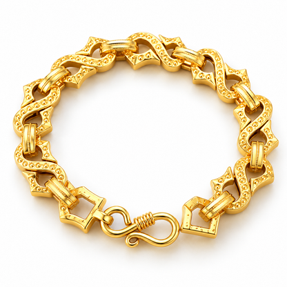 Royal Link gold bracelet for men with ornate interlocking links and ring