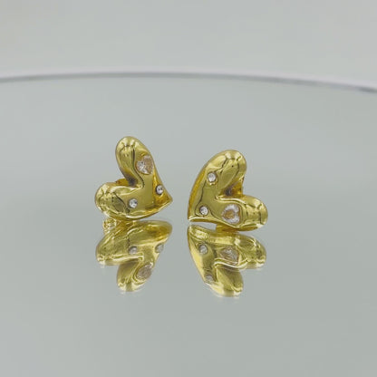 Diamond Heart Stud Earrings 18k Gold Plated.