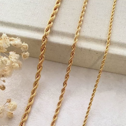 Rope Chain in 3 Sizes – 22K Gold Plated (2 mm / 3mm / 4mm)